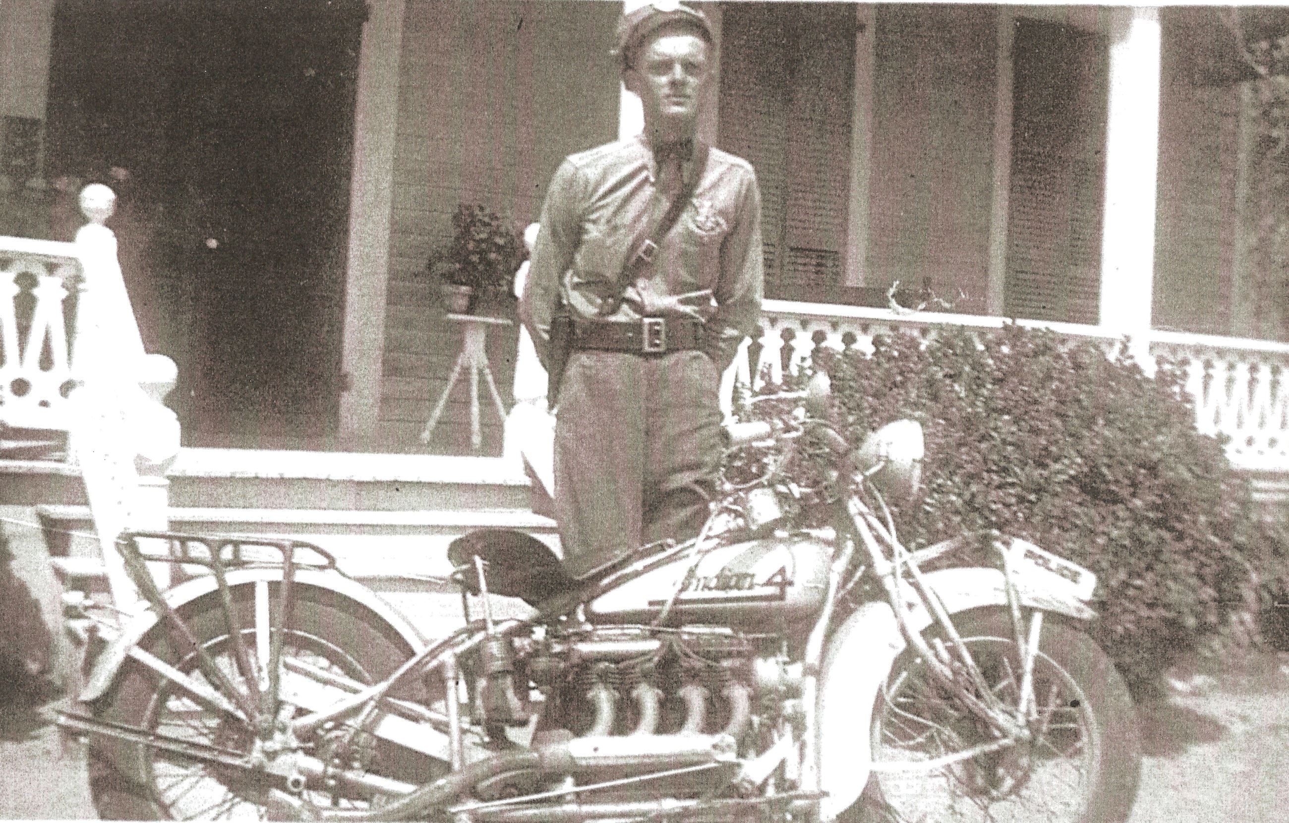 Frank Buske with motorcycle  - 1932