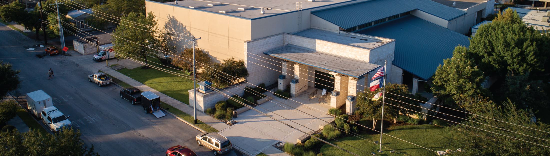 Aerial view of the Castell Avenue entrance to the Civic Center