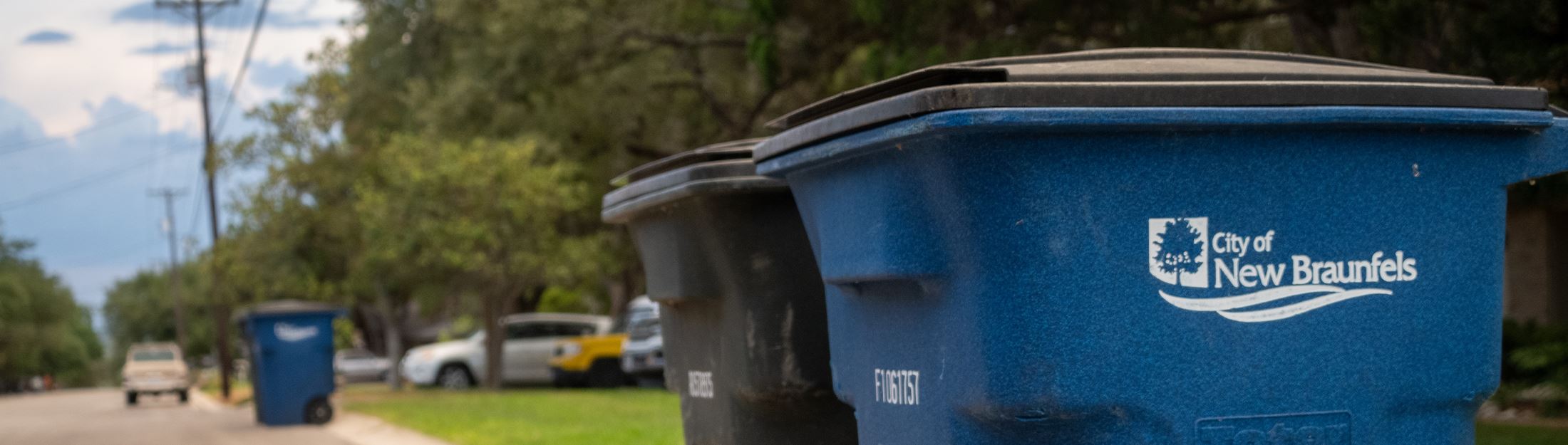 A garbage and recycling can sitting side by side outside
