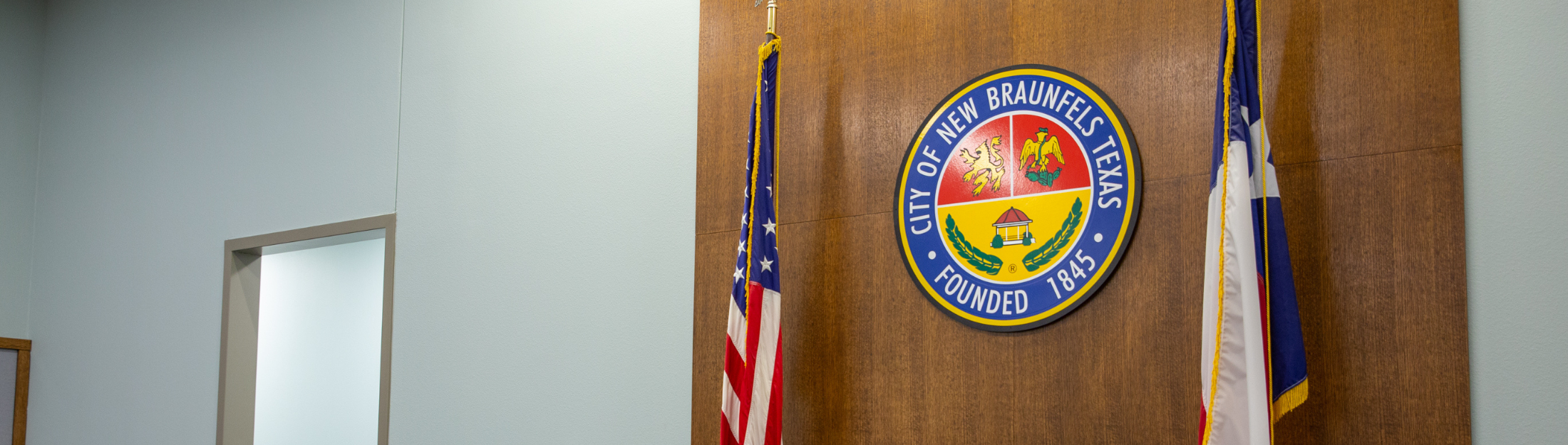 City of New Braunfels seal inside Municipal Court