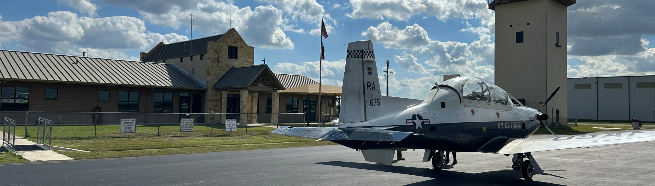 Plane on the runway next to New Braunfels National Airport