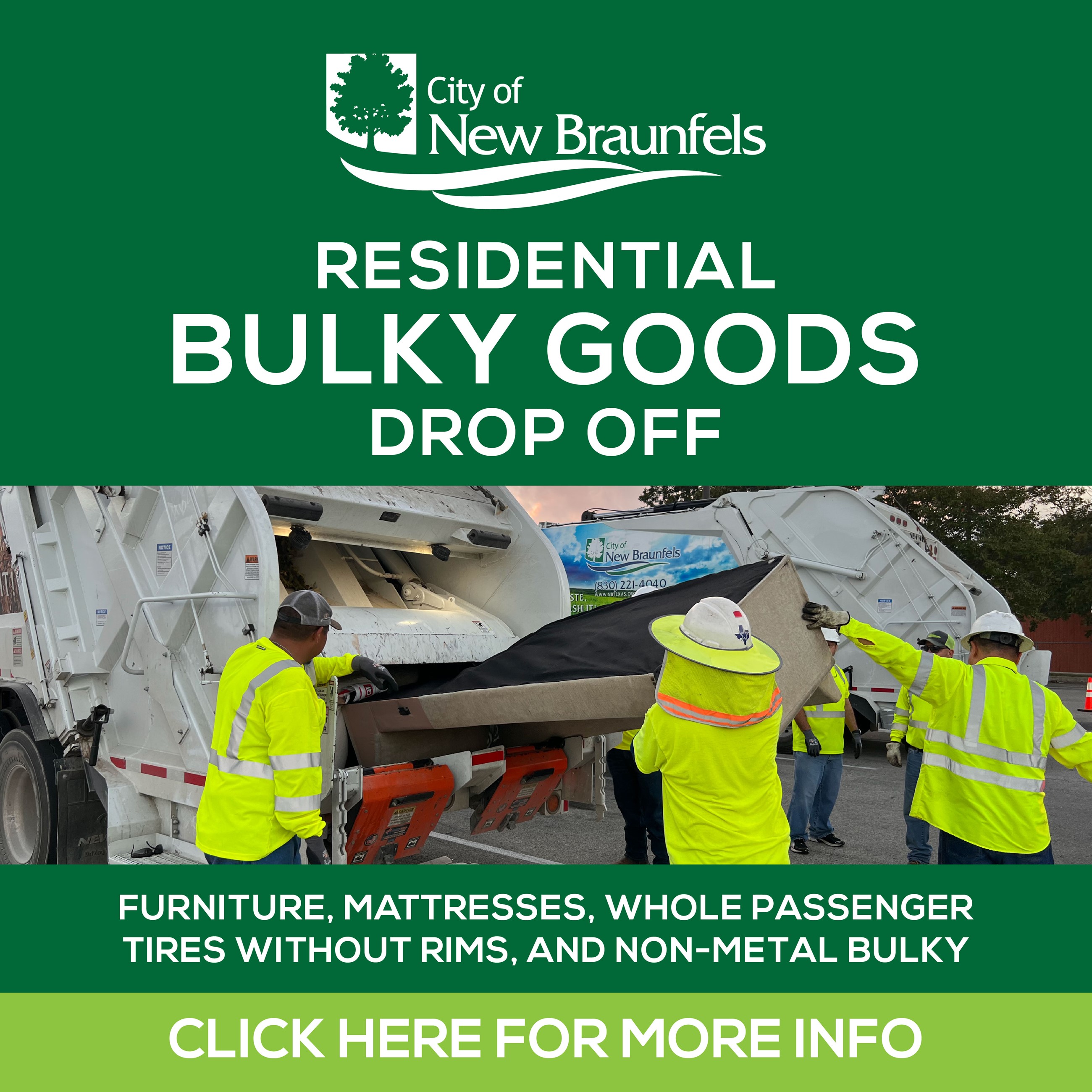 Residential Bulky Goods Drop Off furniture mattresses tires without rims and non metal bulky items