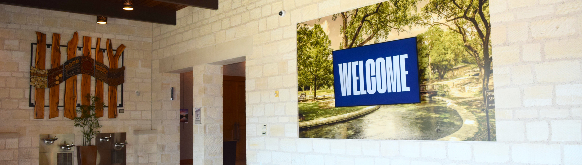 Video wall display inside the main lobby of the Civic Center