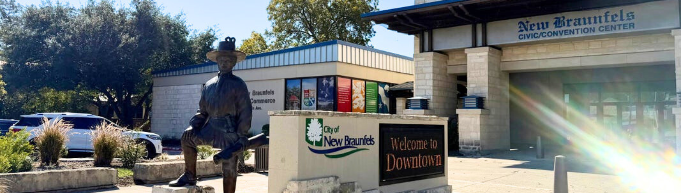 Civic Center Front Entrance with Prince Solms Statue