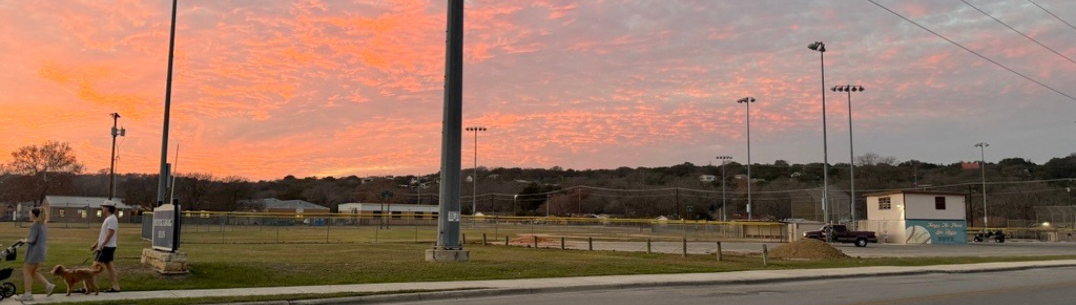 A view of Fredericksburg Fields at sunset 
